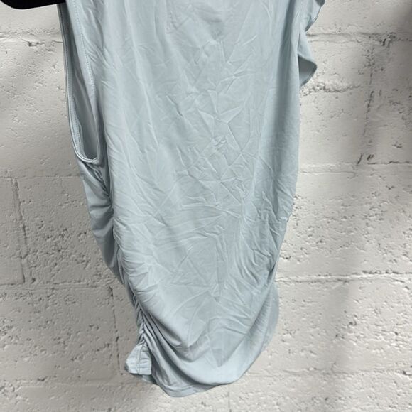 Lioness Blue Asymmetrical Ruched Tank - Cute Sleeves Cinched Waist - Small - Picture 3 of 4